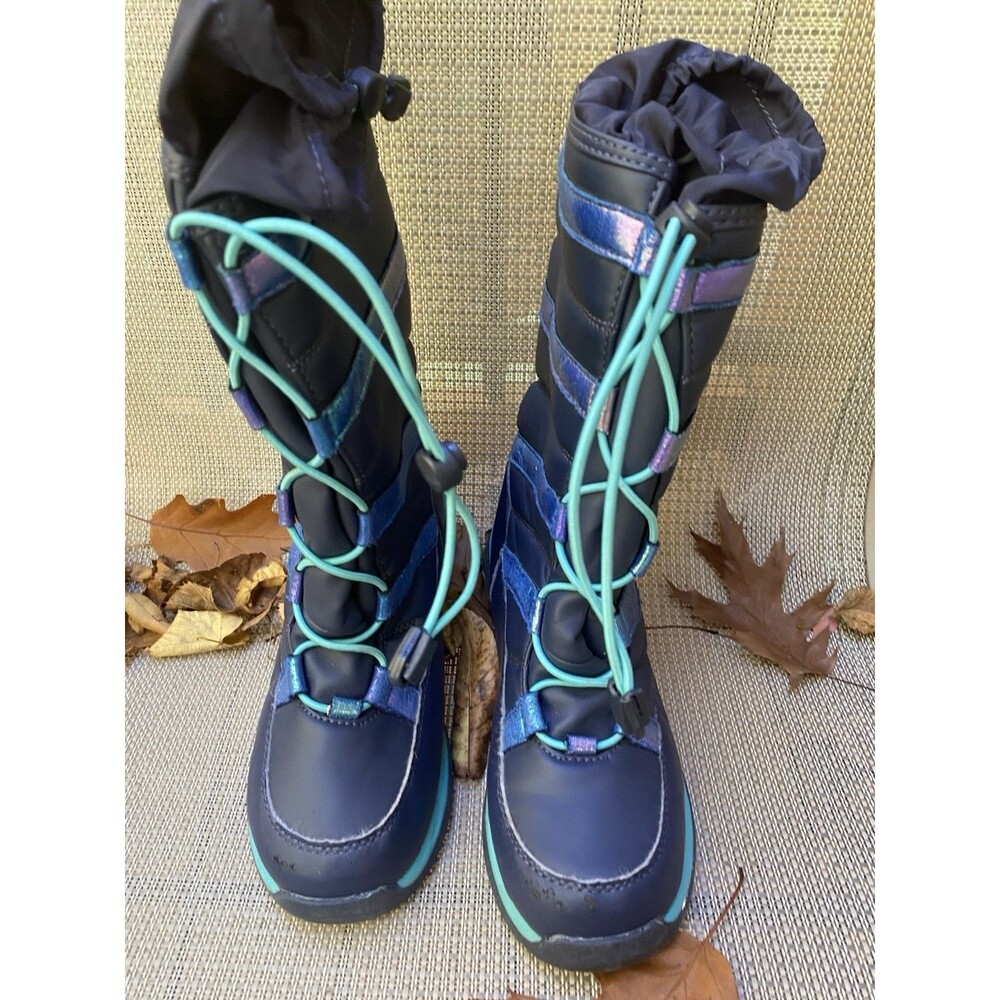 Lands End Kids Blue Iridescent Snowflake Insulated Winter Boots Shoe Size 3